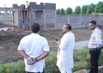 MLA Sahu inspected the mini stadium under construction at Devarbija village at a cost of Rs 49 lakh 98 thousand.