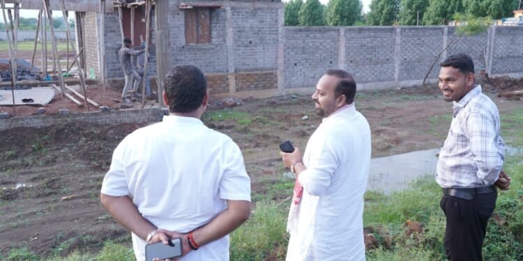 MLA Sahu inspected the mini stadium under construction at Devarbija village at a cost of Rs 49 lakh 98 thousand.