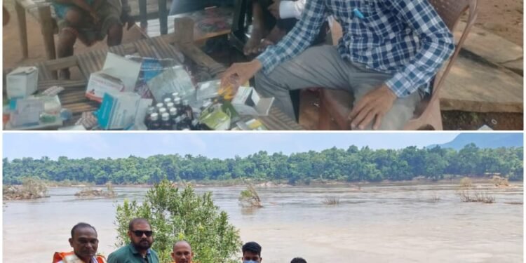 Health department employees reached the village by rowing a boat themselves in the Indravati river.