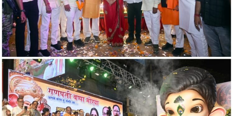 Mayor Meenal gave a warm welcome to Ganesh tableau by showering flowers on the stage at Jayastambh Chowk