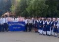 Students of Rashtriya Higher Secondary School, Kachari Chowk, taught traffic rules to drivers on the road at Shastri Chowk.