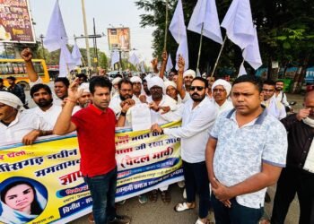 Amit Jogi supports the public meeting and foot march of Satnami community for naming the new Vidhansabha building after Minimata ji._Newsxpress