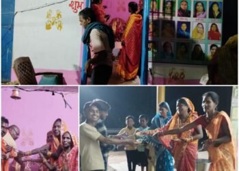 Newly constructed idols of Maa Mahalakshmi, Ganesha and Saraswati were installed by Jai Maa Chandi Mahila Seva Samiti.