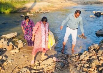 The health department team reached on foot after crossing the river and stream.
