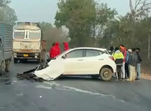 A massive collision between a car and a truck, the car's engine was damaged.