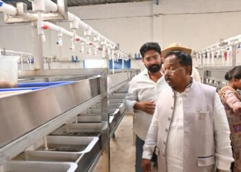 The hatchery, developed in 65 acres of water area, produces 11 crore fish seeds of Tilapia, Pagesius and Rohu species annually.
