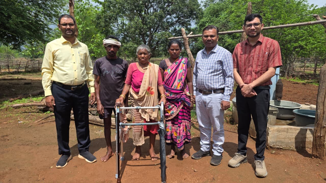 Walker and walking stick received through the initiative of the district administration and the Social Welfare Department; self-reliance restored.
