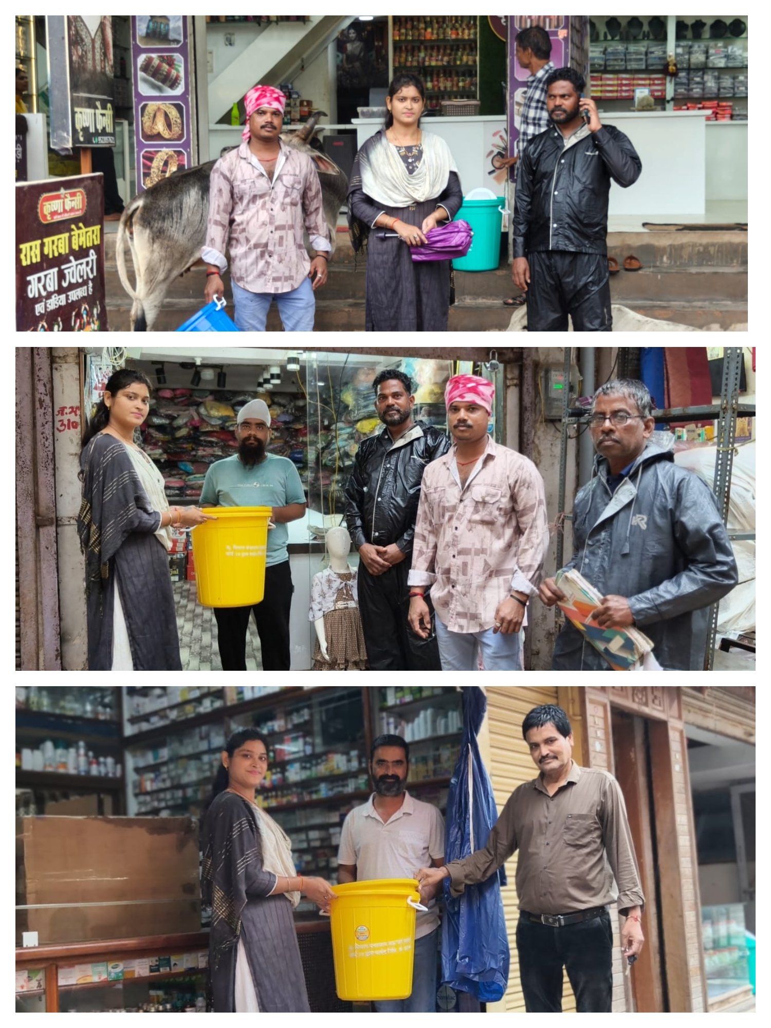 पार्षद सिमरन ताम्रकार ने पार्षद निधि से वार्ड वासियो और व्यापारियों को वितरित किए डस्टबिन